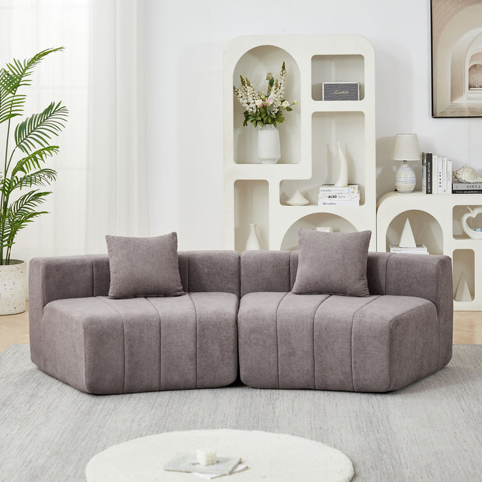 Curved Sectional Sofa With 2 Pillows For Living Room - Gray