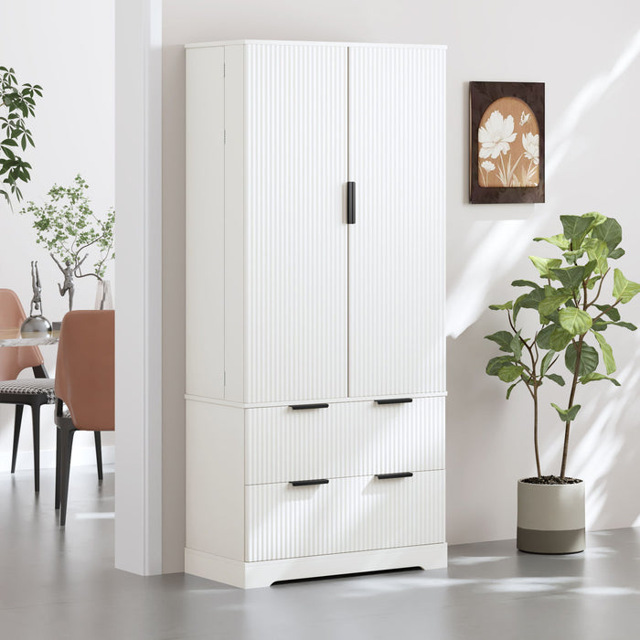 Fluted Kitchen Pantry Cabinet With 2 Large Drawers & 8 Door Spice Rack