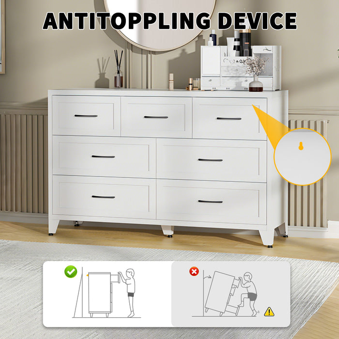 7-Drawer Dresser, Low-Profile Storage - White