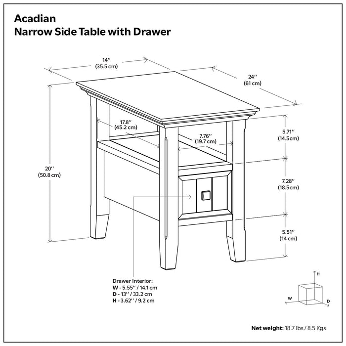 Acadian - Narrow Side Table With Drawer - Brown
