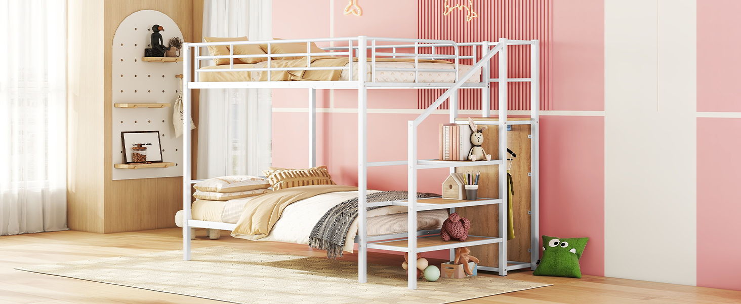 Bunk Bed With Lateral Storage Ladder And Wardrobe