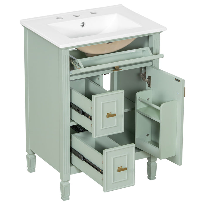Modern Bathroom Vanity With Sink, Flip Drawer, 2 Drawers, Adjustable Shelf