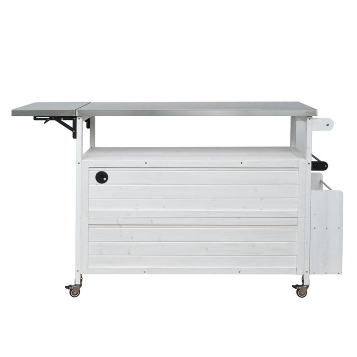 Foldable Outdoor Kitchen Island With Lockable Wheels, Storage Cabinet And Towel Rack For Patio