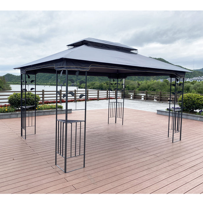 Patio Gazebo Tent With Ventilated Double Roof And Mosquito Net For Backyard Or Garden
