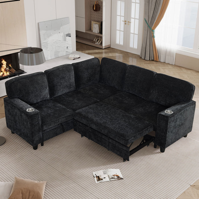 L-Shaped Sofa With Pull Out Sofa Bed With USB