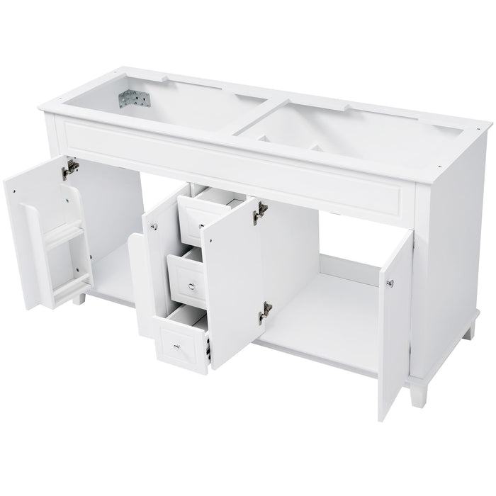 Bathroom Vanity Cabinet Only, 3 Drawers & 4 Doors With Double Layer Shelves - White