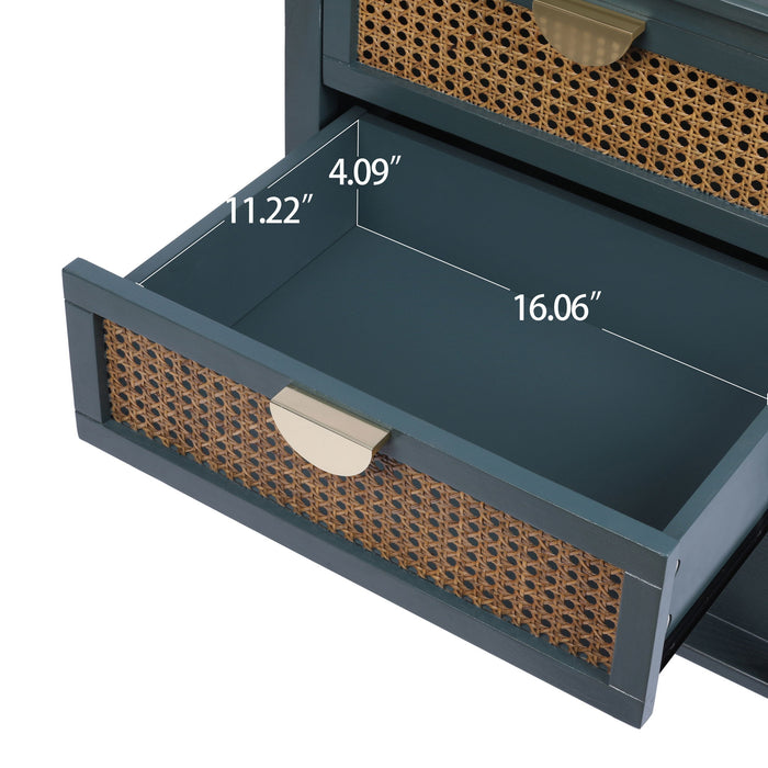 2 Drawer Side Table, Natural Rattan