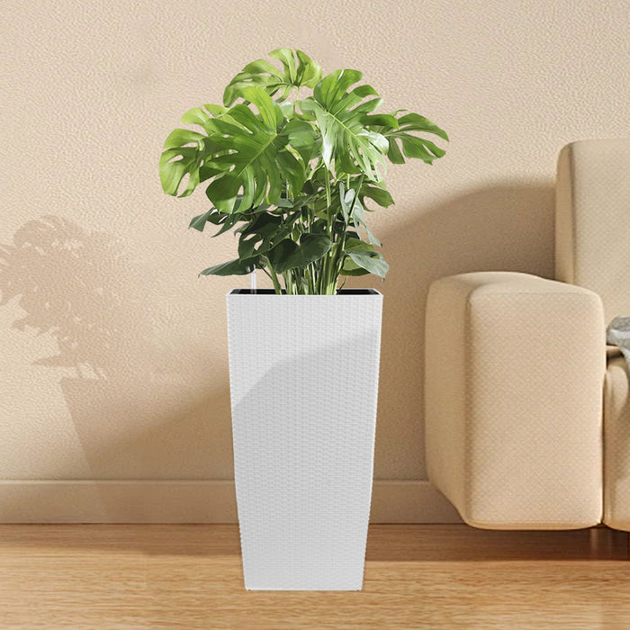Square Large Planter With Automatic Watering System For Home And Garden (Set of 2) - White