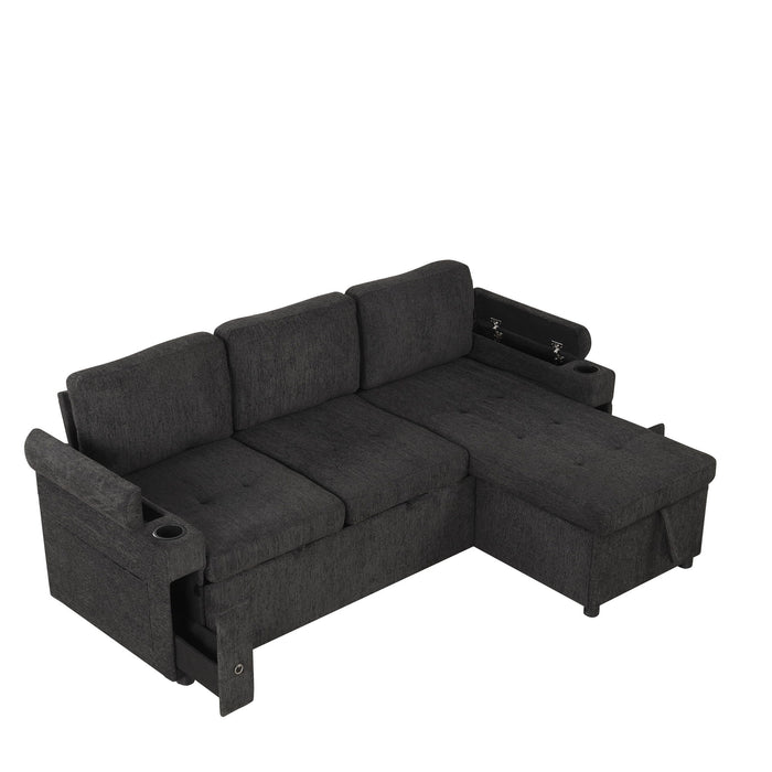Convertible L Shaped Sofa Couch With Storage, Cup Holders, USB Ports