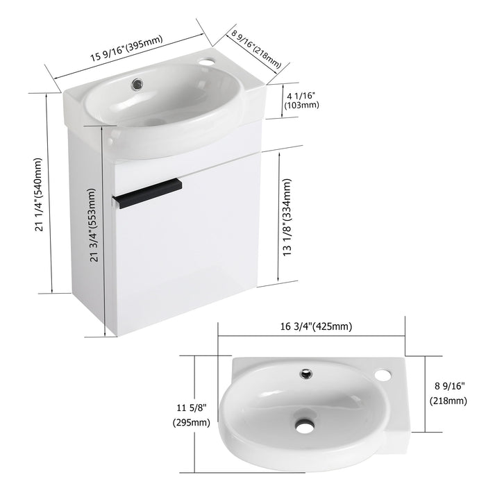Soft Close Doors Bathroom Vanity With Sink, Compact Wall Mounted Design Basin