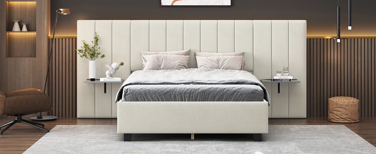 Upholstered Platform Bed With Big Headboard
