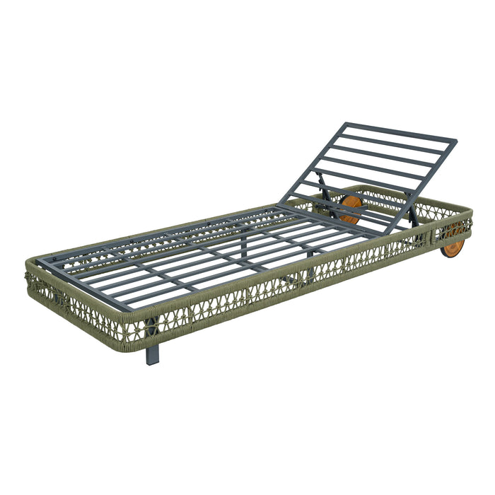 Outdoor Chaise Lounge With Wheels, 5 Position Adjustable Backrest