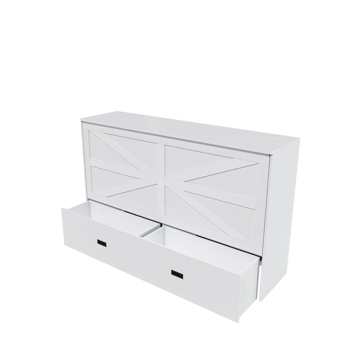 Murphy Bed With Storage Drawers And Charging Cabinet, Foldable Panels, Swivel Wheels