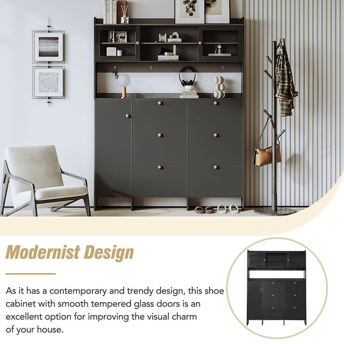 On Trend Multifunctional Tipping Bucket Shoe Cabinet With Storage Shelf & 6 Flip Drawers