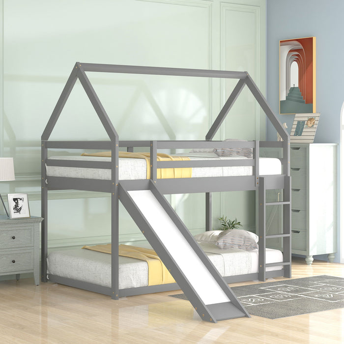 House Shape Bunk Bed With Slide And Ladder