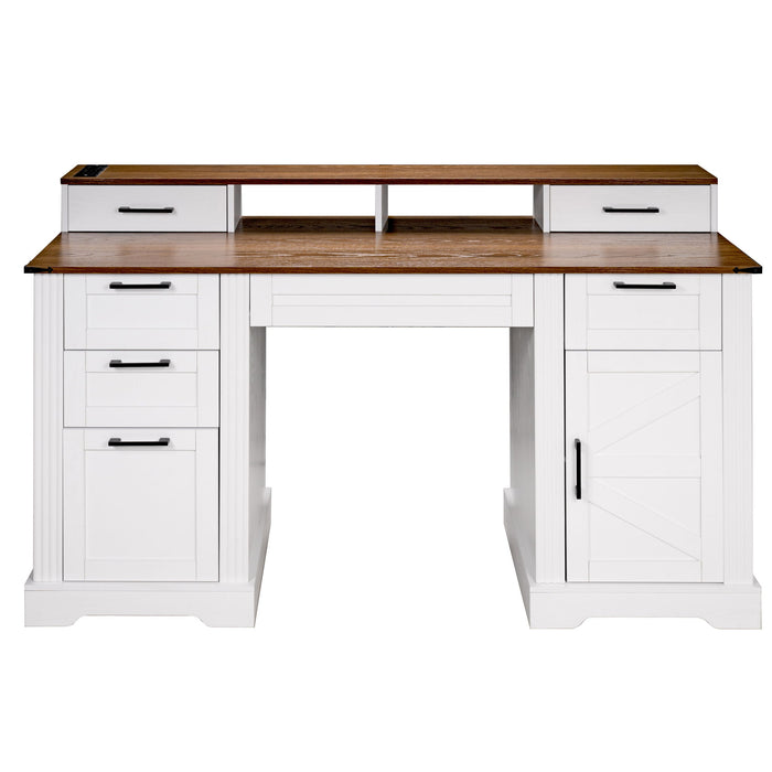 Office Desk With Charging Station & Storage Cabinet