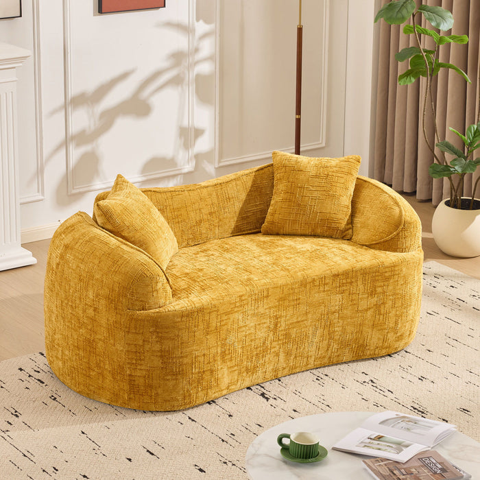 Curved 2 Person Compress Sofa With Armrests, Includes Pillows