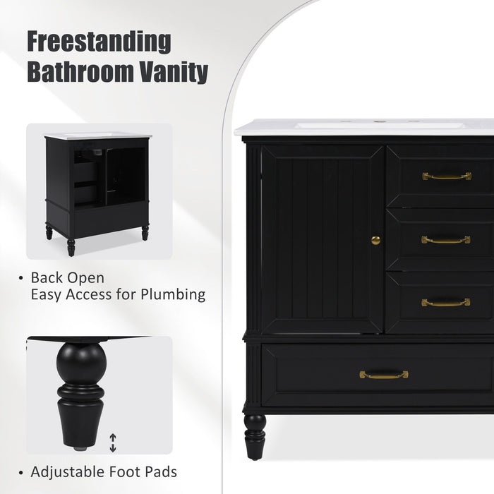 30" Bathroom Vanity With Sink, 3 Drawers, Adjustable Feet
