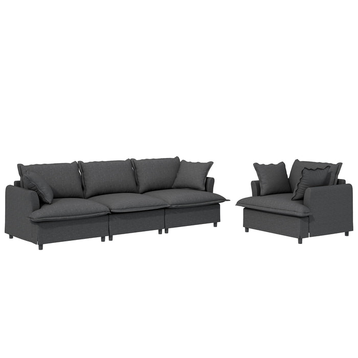 Living Room Set Modular Sectional Couch, Upholstered Sofa & Armchair & Movable Ottoman