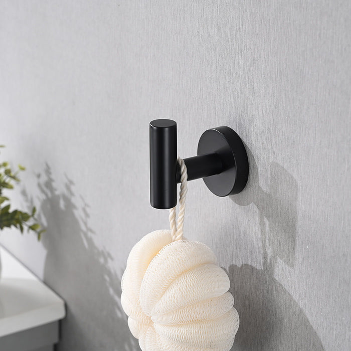 Bathroom Hardware Set Stainless Steel With Towel Bar, Paper Holder, And Hooks - Matte Black