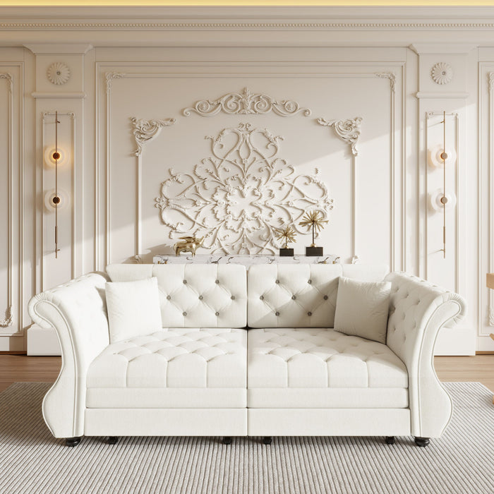 Oversized Chesterfield Pull Out Sofa Bed, Roll Arm Couch With Flower Tufting For Living Room