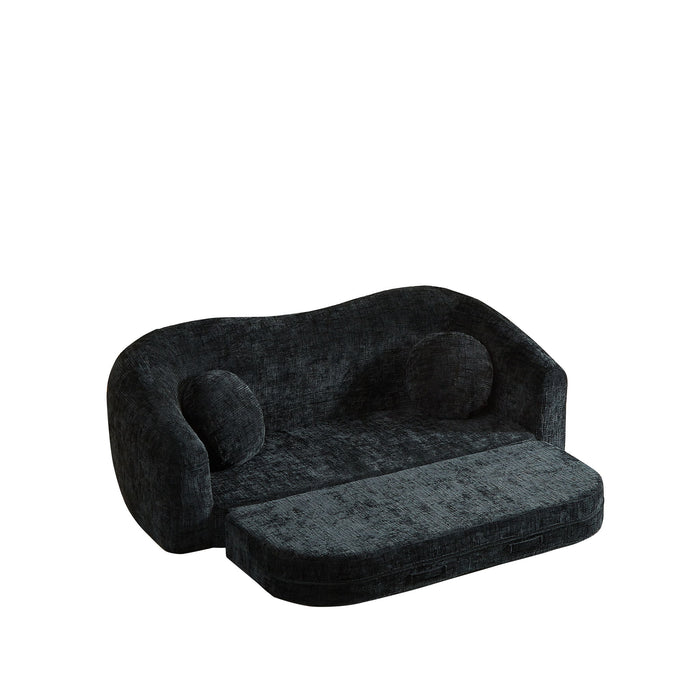 Curved Convertible Sofa, 2 In 1 Frameless Folding Sofa Bed With Pull Out Base And Deep Seat