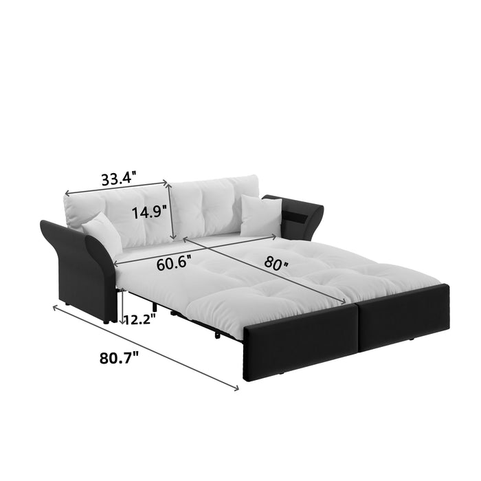 Queen Pull Out Sofa Bed, 3 In 1 Convertible Sleeper Tufted Sofa With 2 Soft Pillows