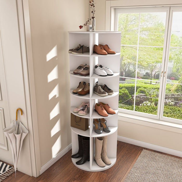 6 Tier Spinning Shoe Rack, Free Standing 360° Revolving Shoe Organizer - White
