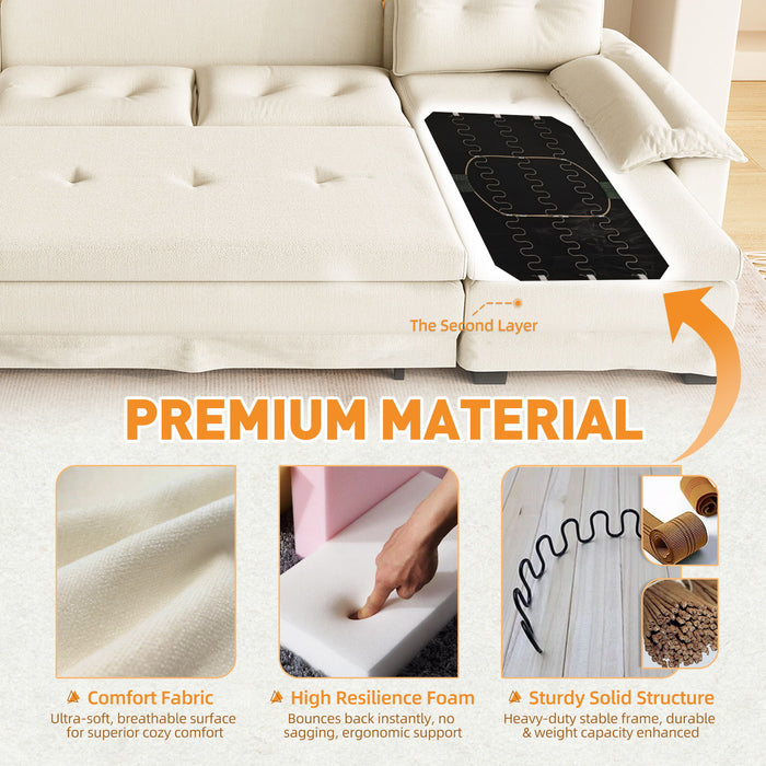 U-Shaped Sleeper Sofa With Pull Out Bed, Removable Armrests & USB Ports For Living Room