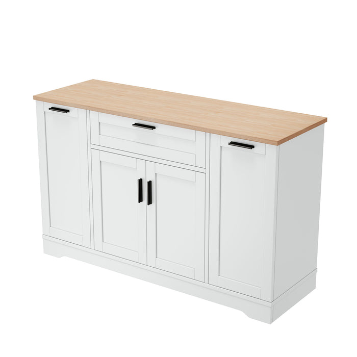 Sideboard With Extendable Table, Adjustable Shelves, 3 Tier Pull Out Rack - White