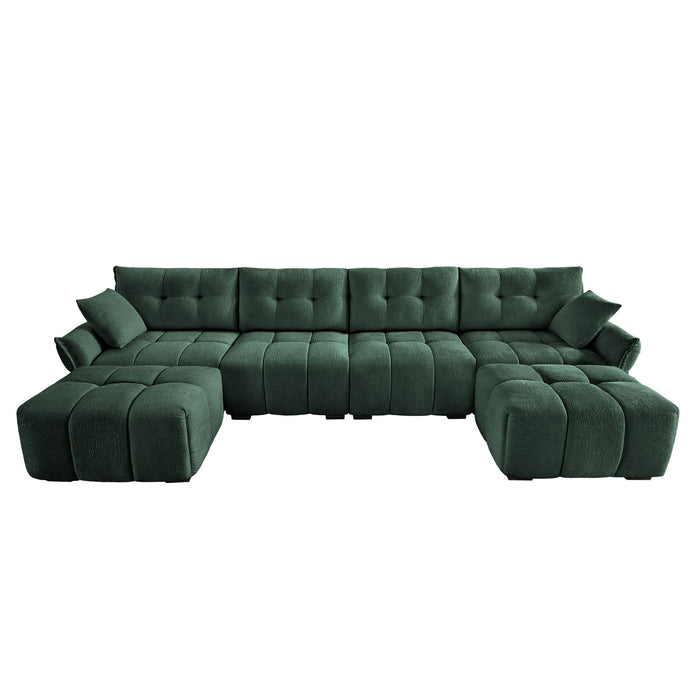 Sofa Set With Ottoman And Pillows, Textured, High Resilience Cushions