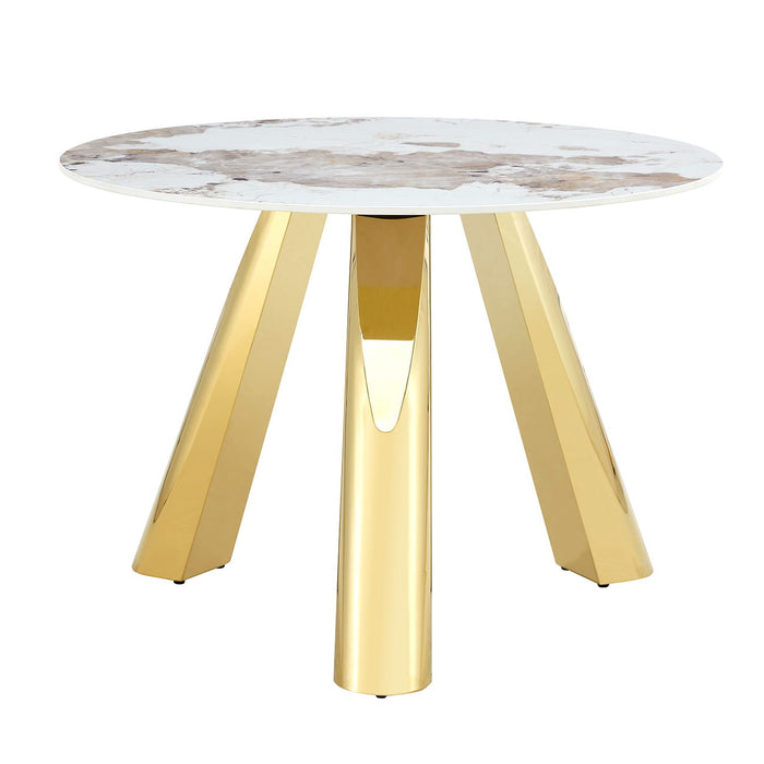 Marble Grained Stone Round Table Three - Legged Round Table With Stainless Steel Plated Legs Natural Healthy And Environmentally Friendly Round Table