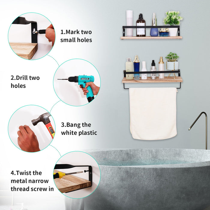 Floating Shelves, Long Wall Shelves (Set of 2) Wall Mounted Shelves With Brackets For Bedroom - Natural Wood