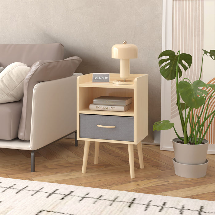 Nightstand With Collapsible Drawer, 2 Tier Storage End Table For Bedroom
