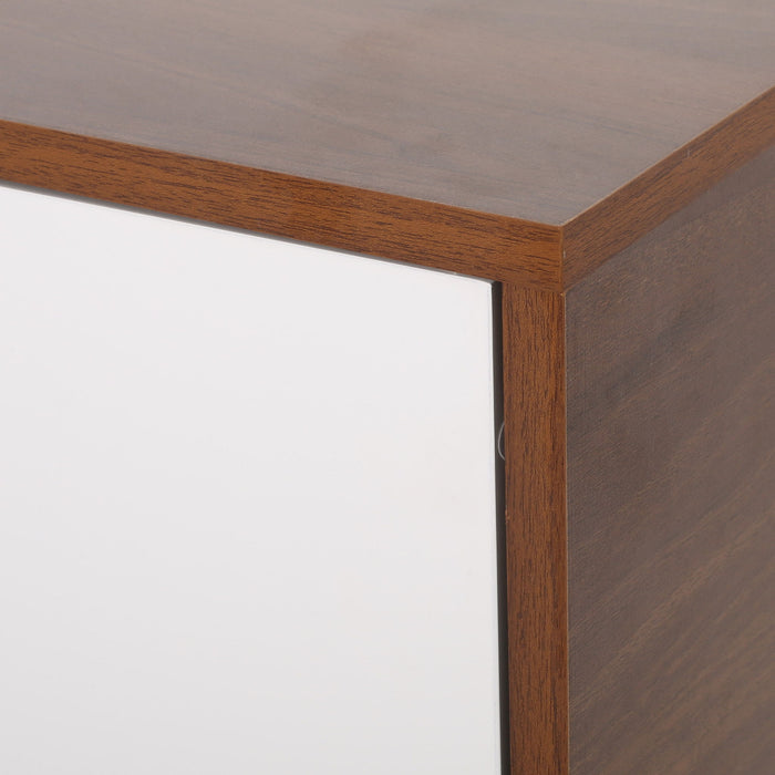Modern 2 Door Cabinet End Table - White / Walnut