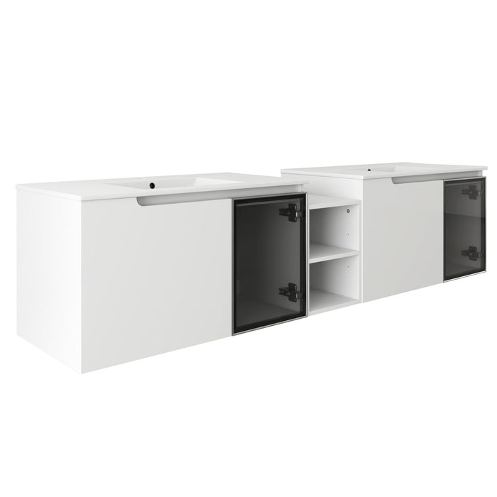 Wall Mounted Bathroom Vanity With Sink, Soft Close Doors, Cabinet & Half Door