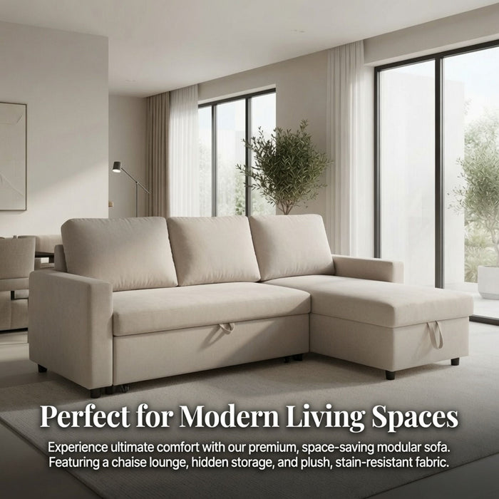 L - Shaped Convertible Sofa Bed With Storage Chaise