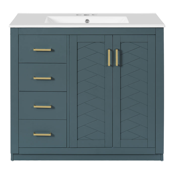 Modern Bathroom Vanity With Ceramic Sink, Freestanding Set With Drawers And Soft-Closing Doors