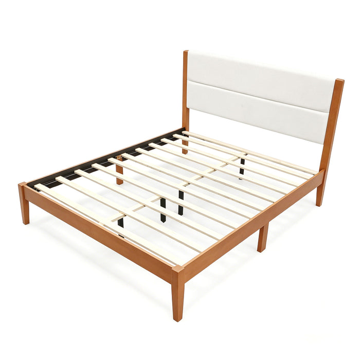 Platform Bed Frame With Upholstered Headboard, Slat Support