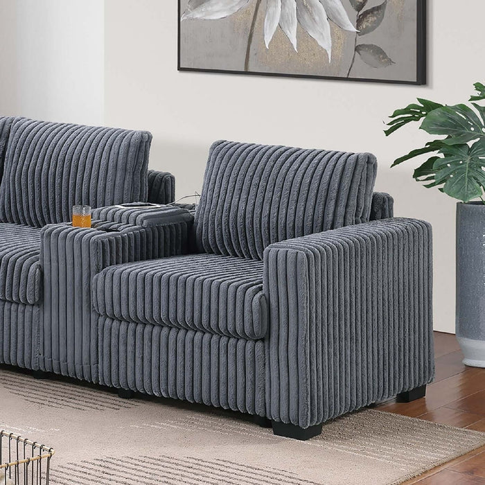 Modern Style L-Shape Sectional Set, USB Ports, Cup Holder