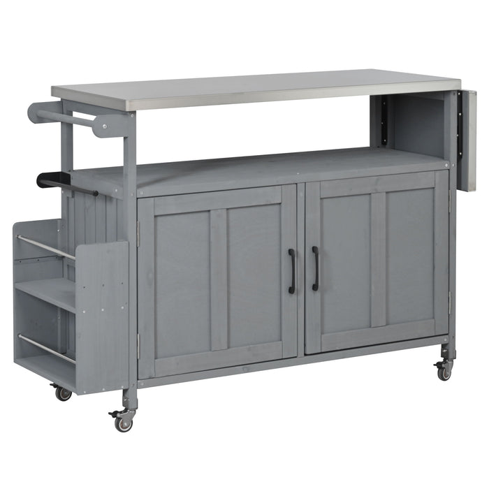 Foldable Outdoor Kitchen Island With Lockable Wheels, Storage Cabinet And Towel Rack For Patio