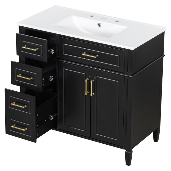 Bathroom Vanity With Sink, 4 Drawers, 2 Doors