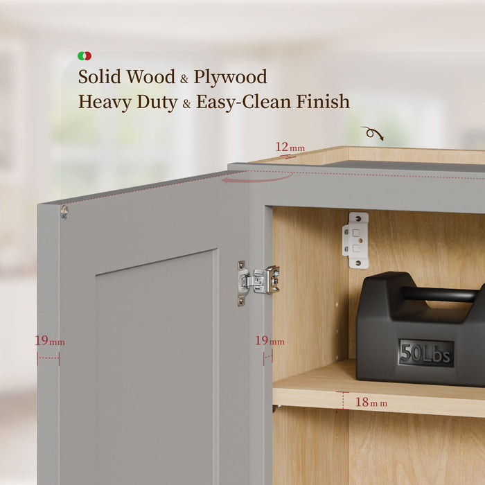 Shaker Wall Cabinet With Soft Close Hinges, Adjustable Shelves, Double Door