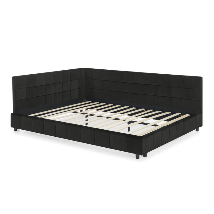 Mid-Century Storage Upholstered Tufted Bed Frame With Backrest And Armrests