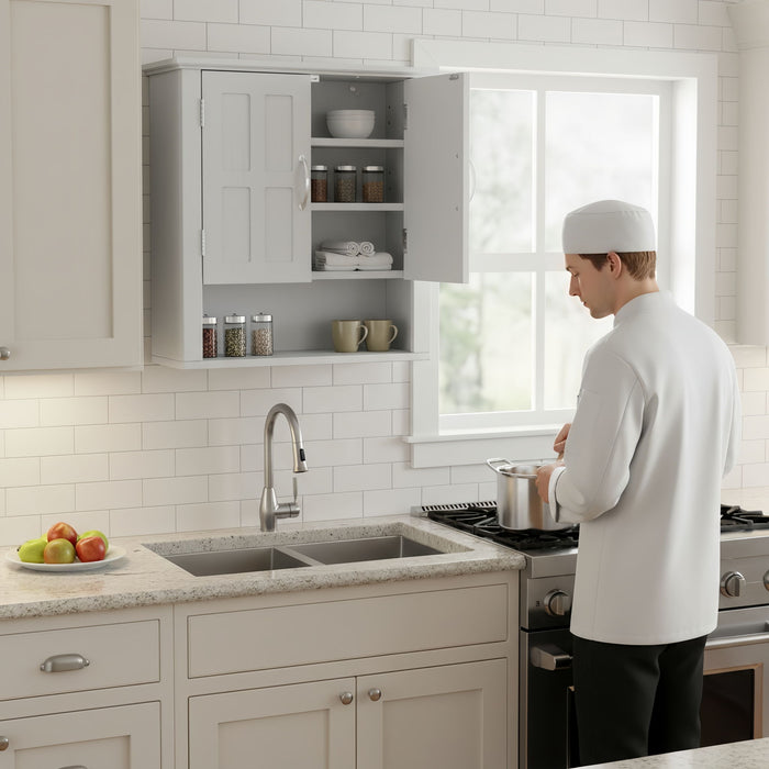 Multi Functional Wall Mounted Cabinet With Adjustable Shelves For Bathroom