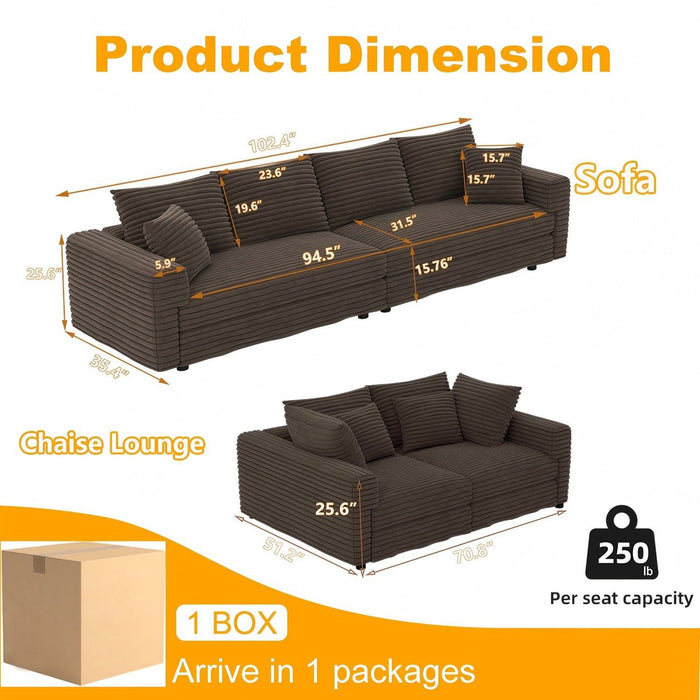 Deep Seat Convertible Sofa With Soft Pillows And Ottomans