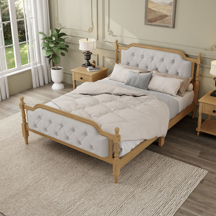 Traditional Style Solid Bed Frame With Upholstered Tufted Headboard, No Box Spring Needed