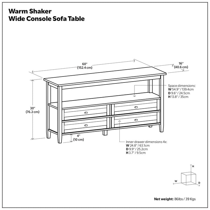 Warm Shaker - Wide Console Sofa Table - Light Golden Brown