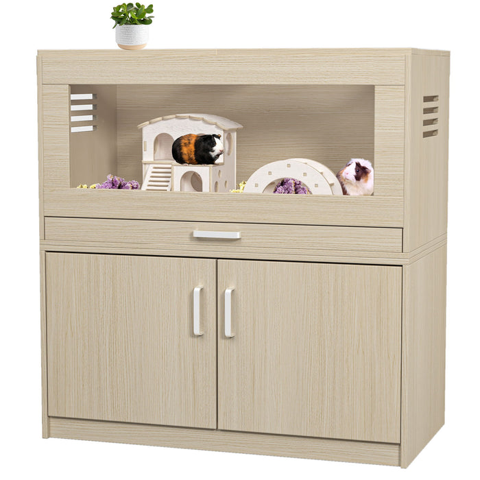 Guinea Pig Cages, Hamster Cage Wood With Independent Storage Cabinet, House For Rat Chinchilla With Guinea Pig Hutch And Bridge, Openable Top With Acrylic Sheets