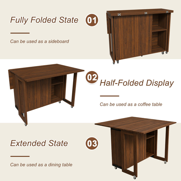 3 In 1 Foldable Side Table With 4 Storage Shelves
